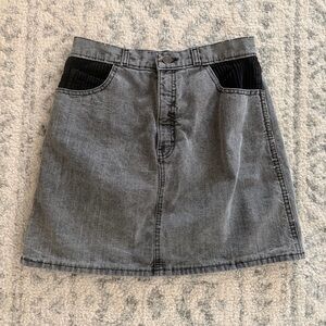 Vintage Traffic Gray Denim Mini Skirt with Black Pocket Accents